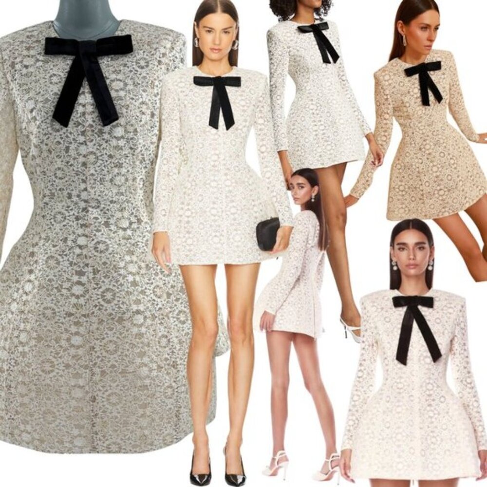 🆕 BRONX & BANCO 🧿 NWOT Courtney Blanc Lace Bow Mini Dress, Sz L US 8